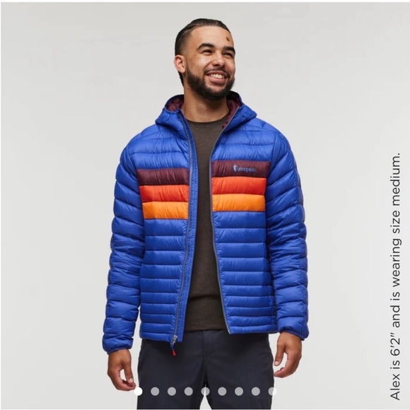 Cotopaxi Men’s XXL Fuego Hooded Down Puffer Jacket Blue Violet Stripes NWT - Picture 6 of 14